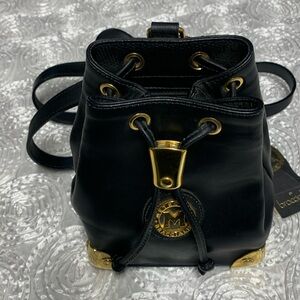 Black Leather Backpack with Gold Accents